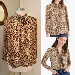 J. Crew Animal Print Blouse with Bow Tie